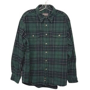 Eddie Bauer Green Plaid Flannel Shirt Long Sleeve Button Up Cotton Men's L